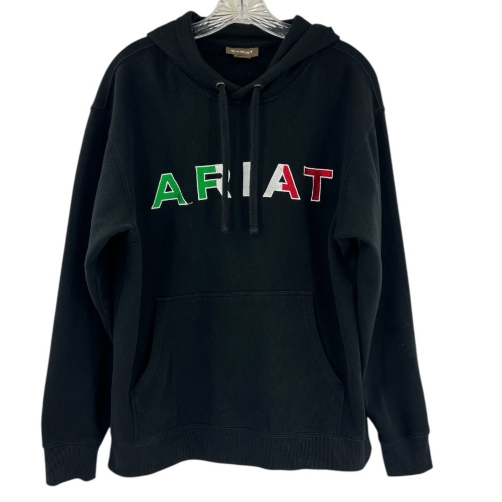 ARIAT WOMEN'S MEXICO EMBROIDERED LOGO PULLOVER BLACK HOODIE SZ M